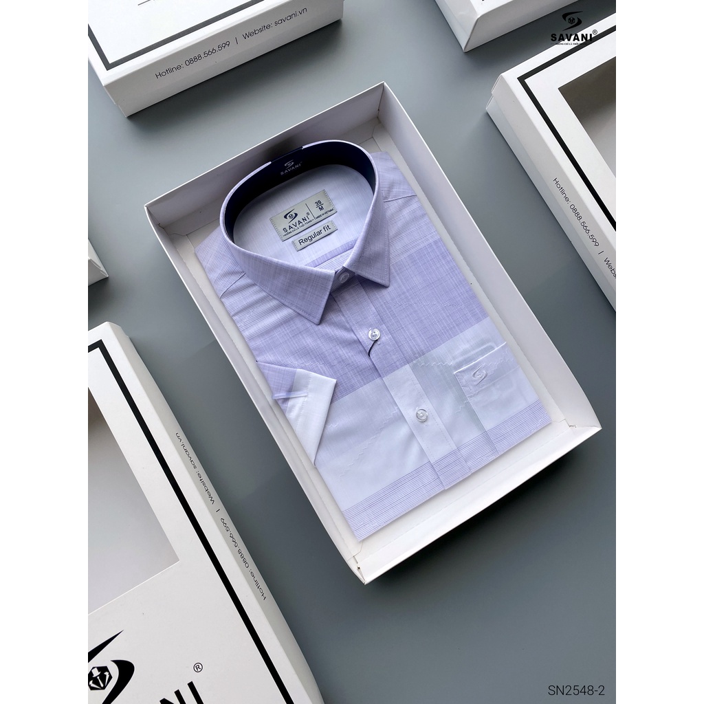 Áo sơ mi nam ngắn tay SAVANI Bambo vải sợi tre chống nhăn, thấm hút, kháng khuẩn tốt - SN2548