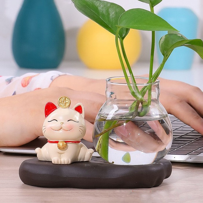 Bình thủy sinh mô hình mèo thần tài Ráp đầy đủ kiểu dáng trang trí bàn học, bàn làm việc,may mắn quà tặng bạn bè-H018