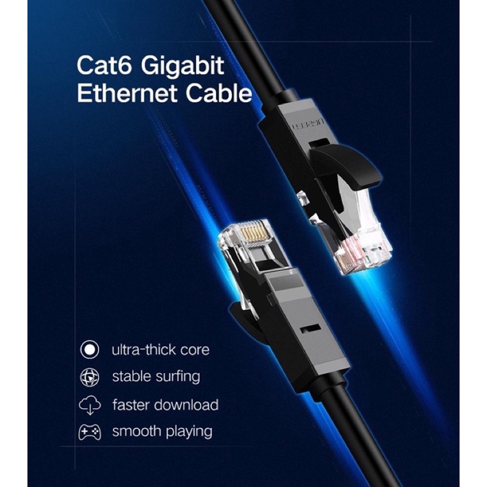 Cáp mạng đúc sẵn Cat6 tròn dài 10m chính hãng Ugreen 20164 cao cấp
