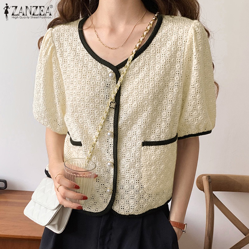 Áo kiểu nữ Zanzea cổ chữ V thêu họa tiết vintage