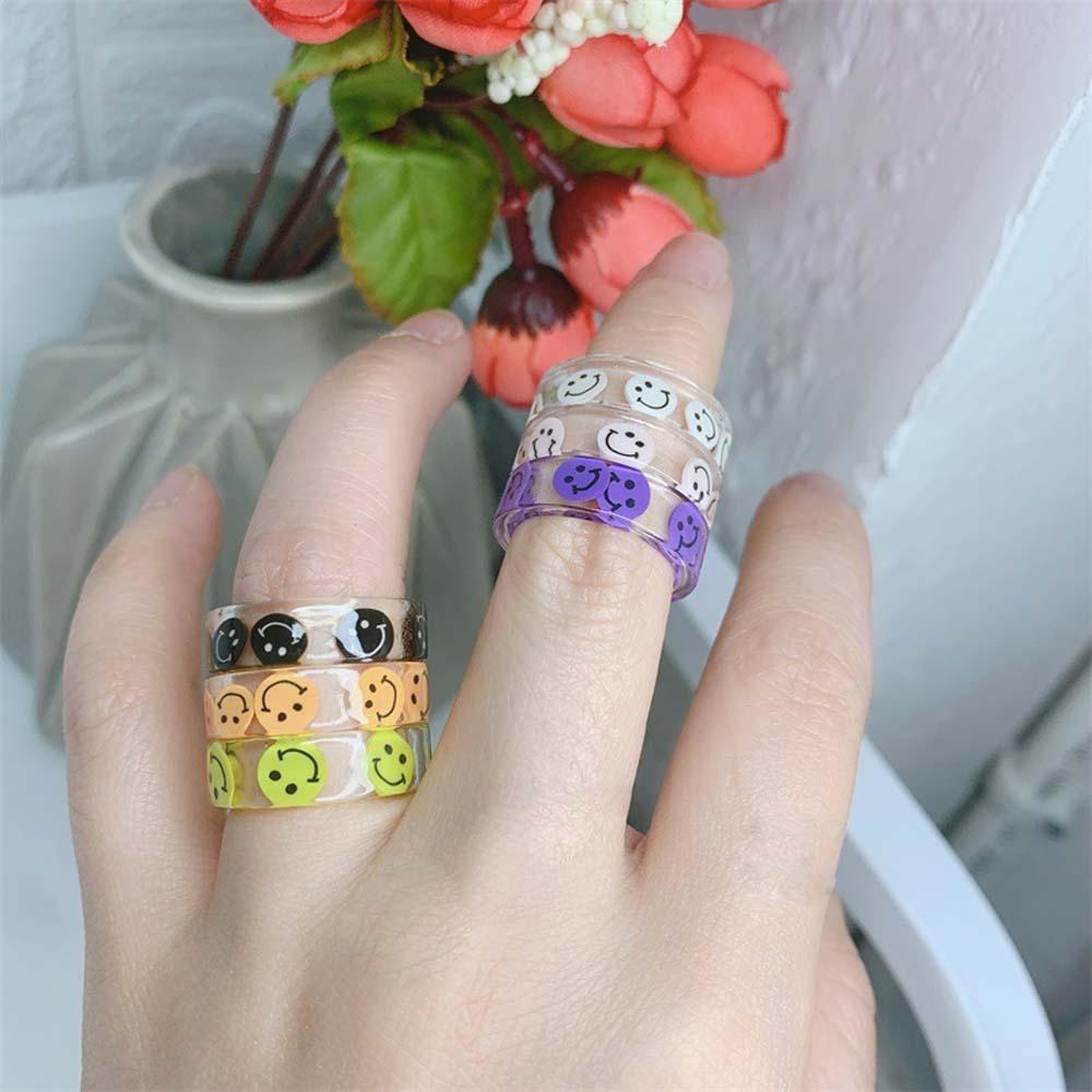 Nhẫn Acrylic Họa Tiết Hoạt Hình Màu Kẹo Phong Cách Vintage Hàn Quốc