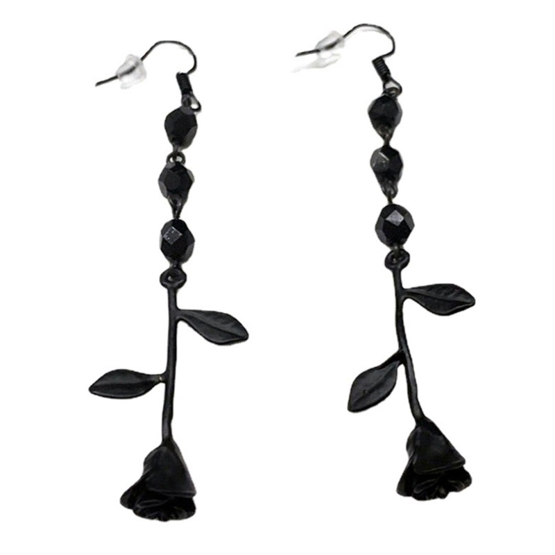 Bông Tai Hợp Kim Hình Hoa Hồng Đen Phong Cách Vintage