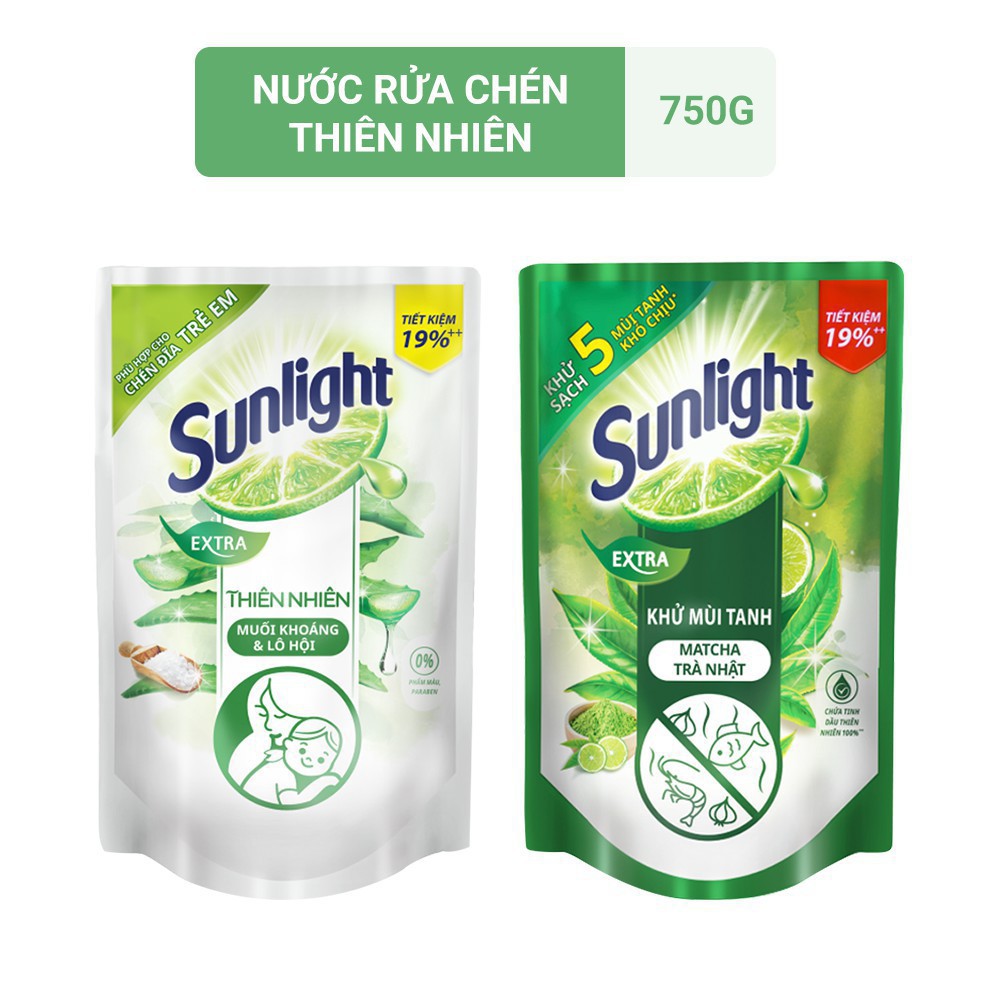 Nước rửa chén nhãn hiệu Sunlight Trà xanh/ Chanh túi 750ml (giao màu ngẫu nhiên) nk032