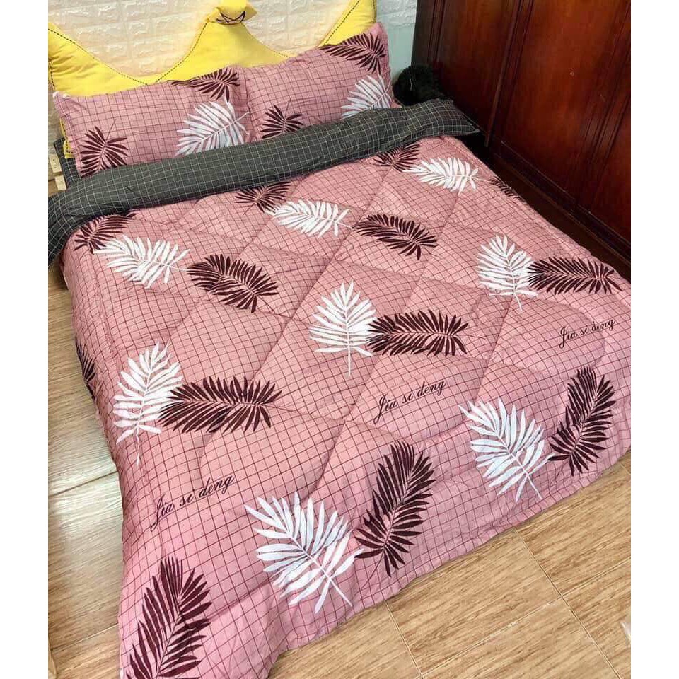 Bộ chăn phao ga gối cotton poly-vịt hồng