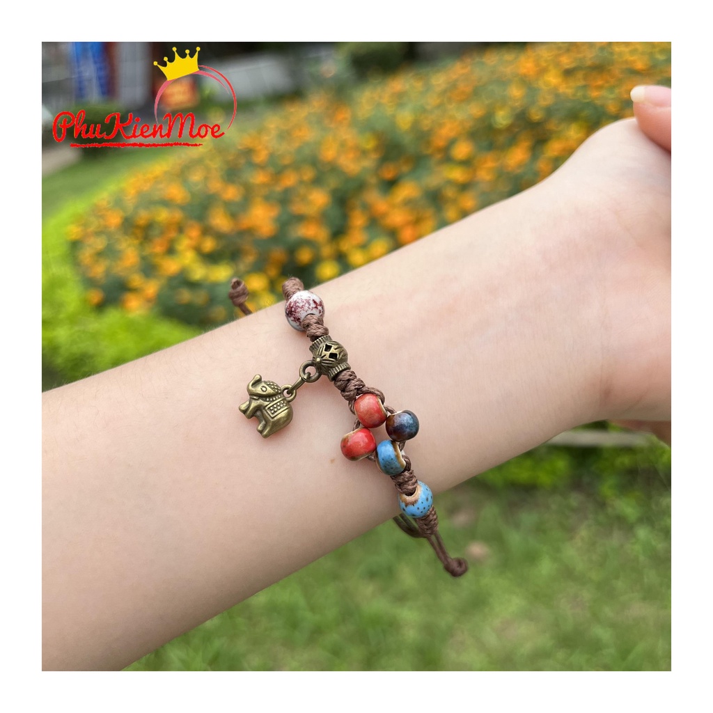 Vòng tay hình dây rút hình chú voi con sâu hạt thổ câm PhuKienMoe handmade | BigBuy360 - bigbuy360.vn