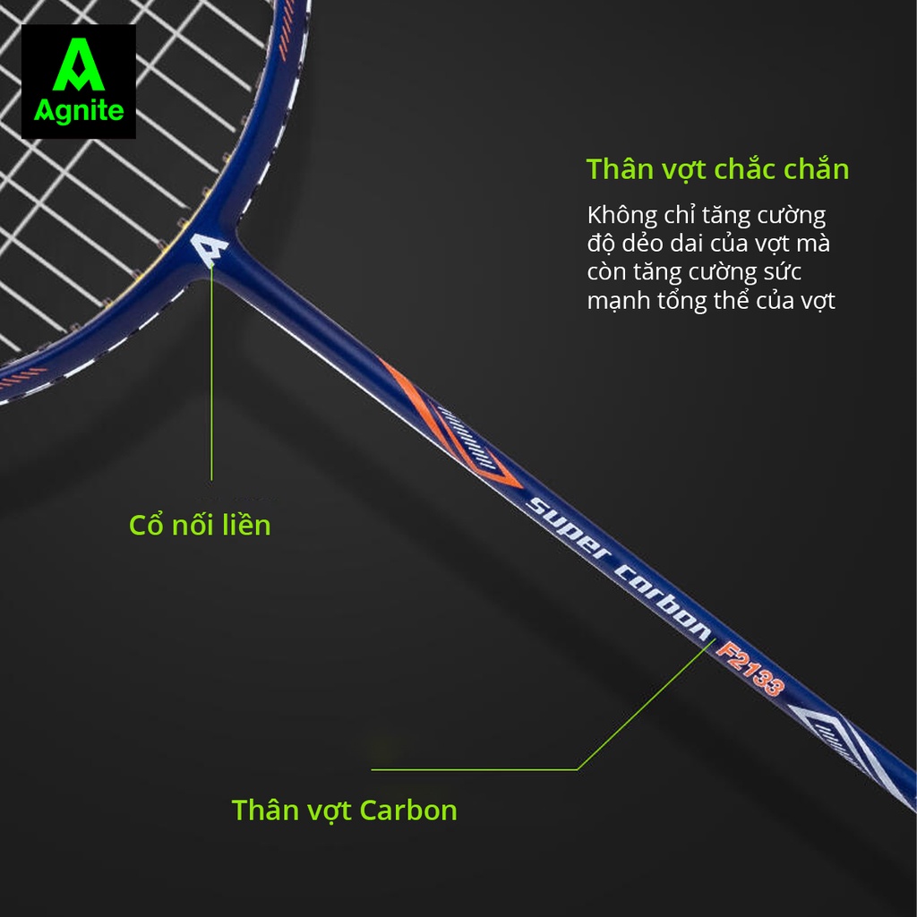 1 chiếc vợt cầu lông cao cấp Agnite chính hãng - khung carbon siêu bền, nhẹ, đẹp - tặng kèm túi đựng, căng sẵn dây