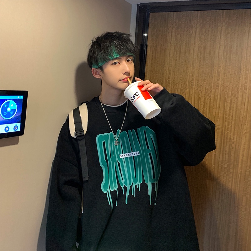 Áo Sweater Tay Dài Cổ Tròn Dáng Rộng Phong Cách Hip Hop Hàn Quốc Thời Trang Cho Cặp Đôi