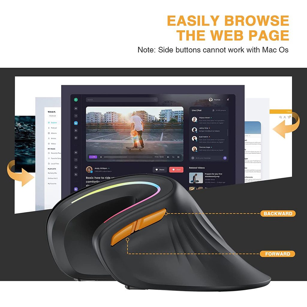 Chuột không dây Jomaa Em11 RGB Bluetooth 2.4G hai chế độ cho PC laptop điện thoại máy tính bảng