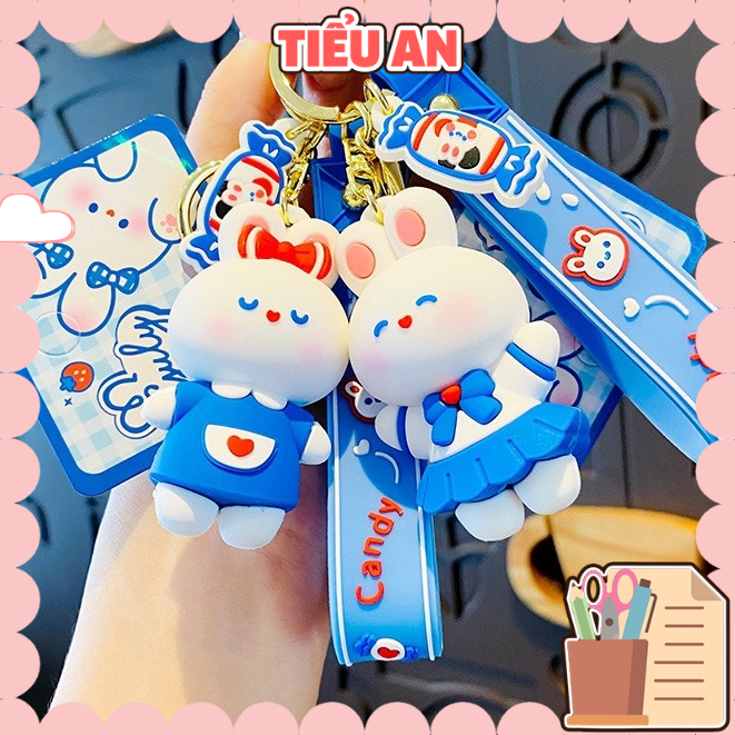 Móc khoá Bé Thỏ Trắng Candy kèm dây, phụ kiện balo, túi xách xinh xắn