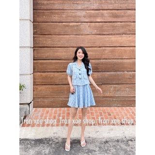 Set áo giả vest + chân váy xoè có lót bên trong freesize TRONXOESHOP
