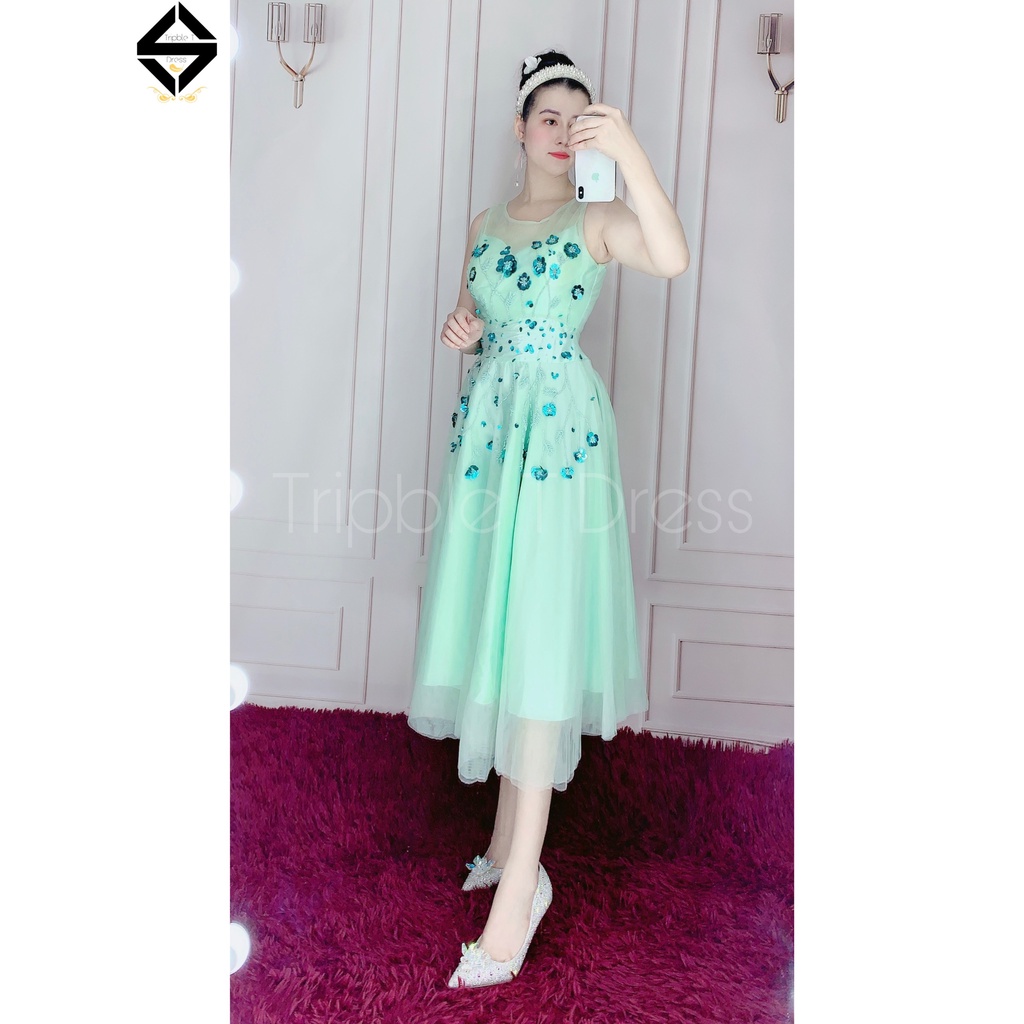 Đầm dự tiệc sát nách kết hoạ tiết cườm sang trọng TRIPBLE T DRESS - size M/L - MS93Y