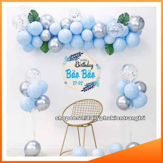 Set Sinh Nhật-  ( Có banner tên bé) Bộ trang trí sinh nhật bé trai phông xanh 007Kids