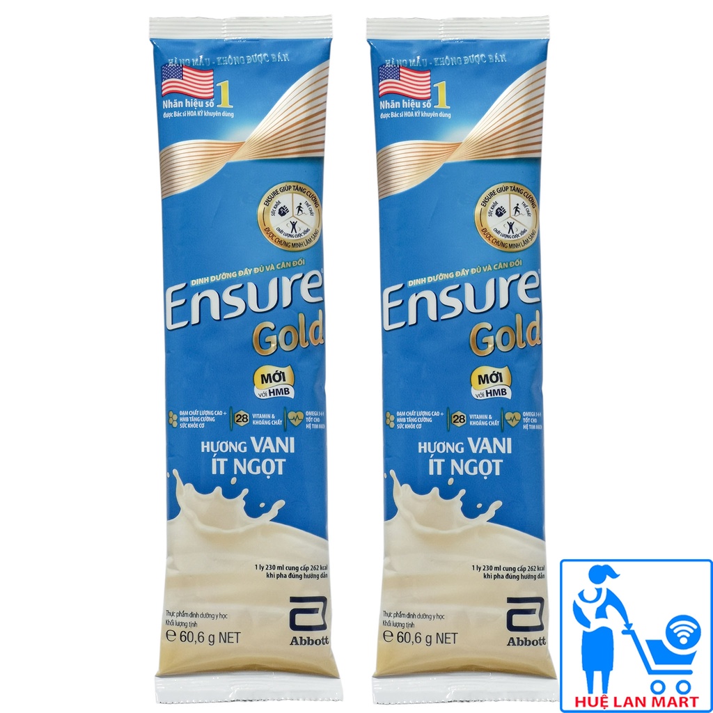1 Gói/Combo 2 Gói Sữa Bột Ensure Gold  vị cafe, hạnh nhân, vani ít ngọt 60,6g