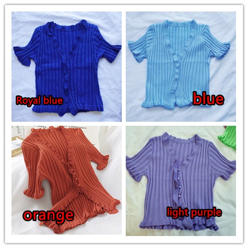 Áo dệt kim tay ngắn thiết kế xẻ trước phong cách Jennie BLACKPINK điệu đà thời trang cho nữ | BigBuy360 - bigbuy360.vn