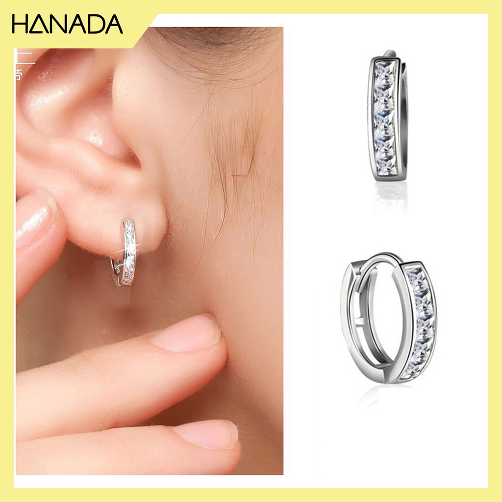 Khuyên Tròn Bạc 925 Dày 2.4mm Bấm Bật Đính Đá Đơn Giản Khoen Tròn Nam Nữ Hanada 1047