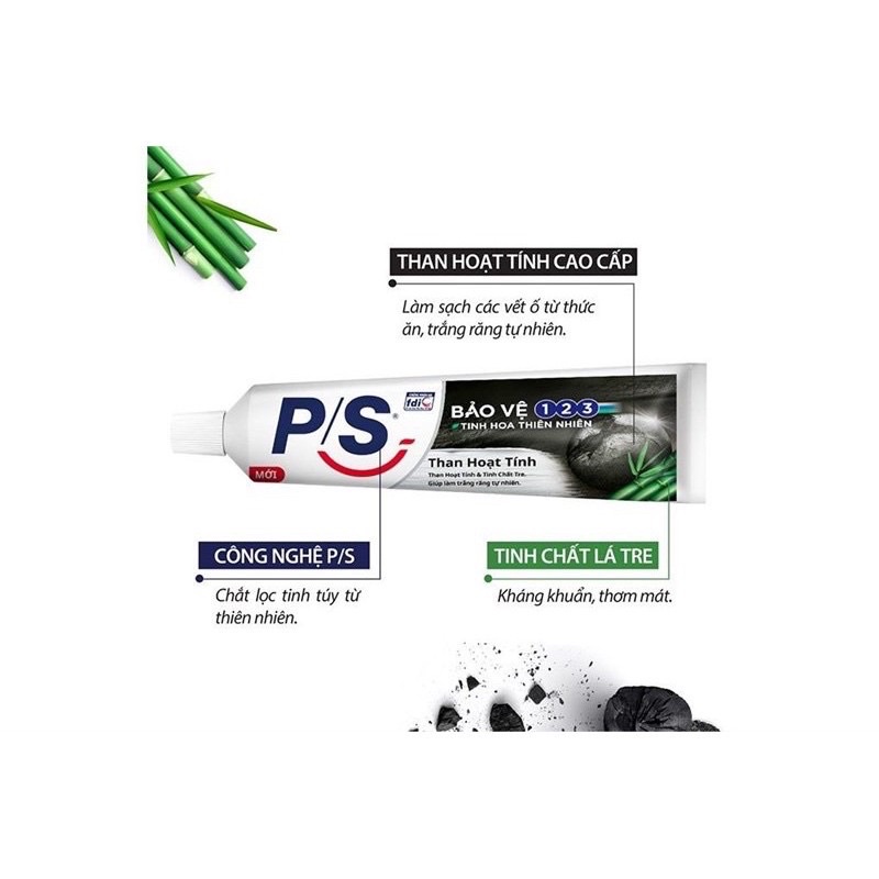 Kem đánh răng P/S trắng răng than tre hoạt tính 180g