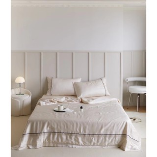 Bộ chăn ga Tencel chăn hè thêu viền, sợi vải gỗ sồi thiên nhiên