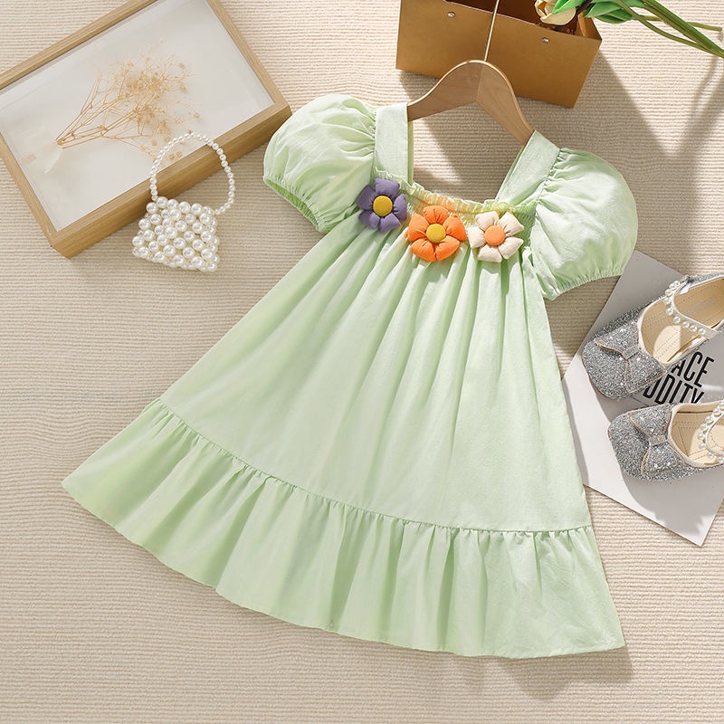 Đầm Công Chúa Tay Ngắn Phồng Mẫu Mới 2023 Phong Cách Hàn Quốc Thời Trang Mùa Hè Cho Bé Gái