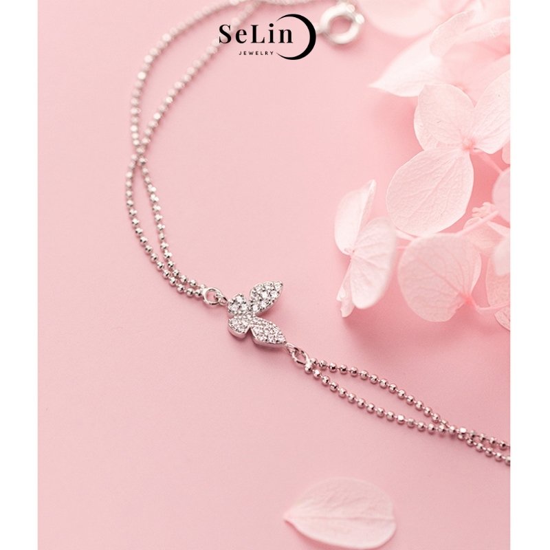 Lắc tay bạc vòng tay bạc 925 nữ hình hồ điệp đính đá cao cấp SELIN JEWELRY - 0025