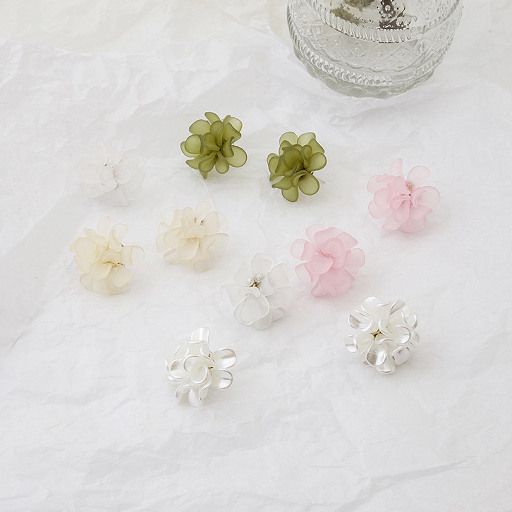 Bông tai hình hoa bằng Acrylic màu xanh lá/hồng/trắng