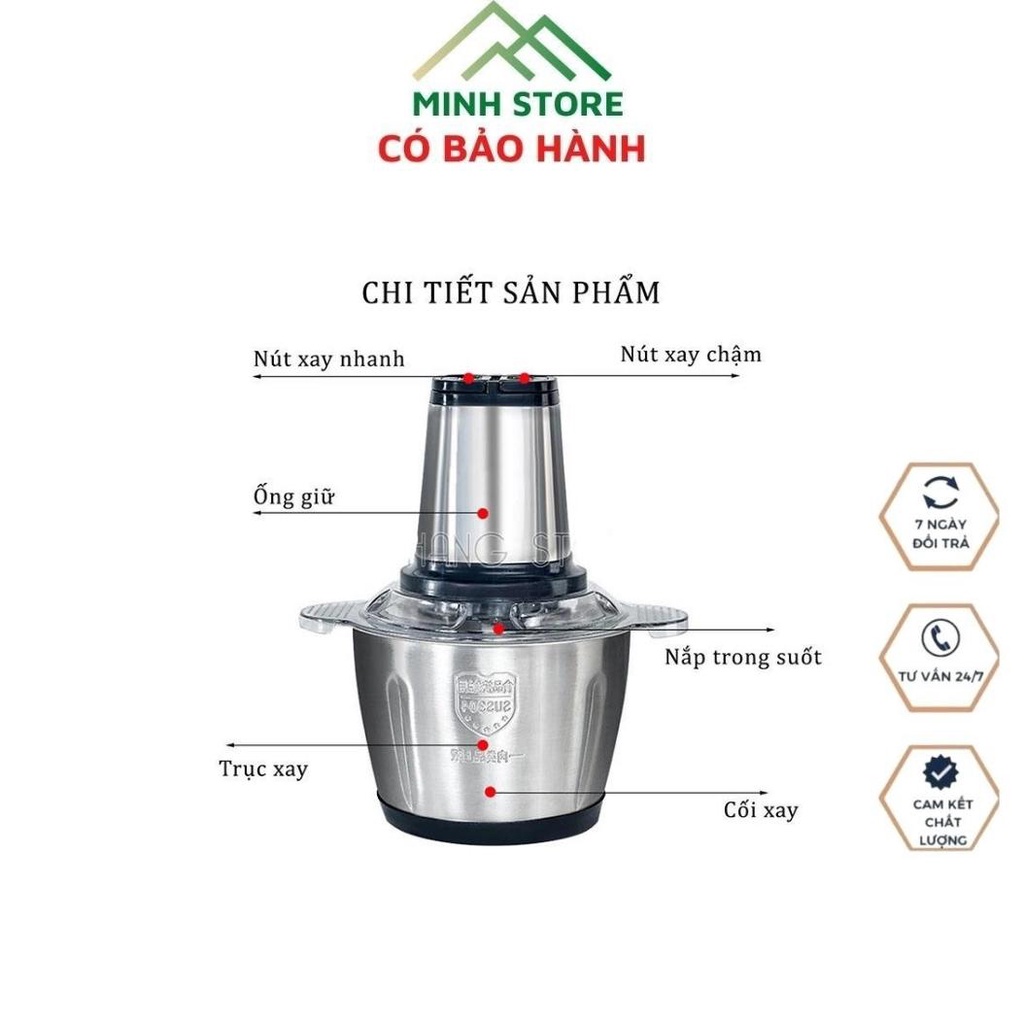 Máy Xay Thịt Đa Năng Chế Độ Dao 4 Lưỡi Cỡ Lớn Dùng Chế Biến Thực Phẩm 2L Inox 304 Siêu Bền