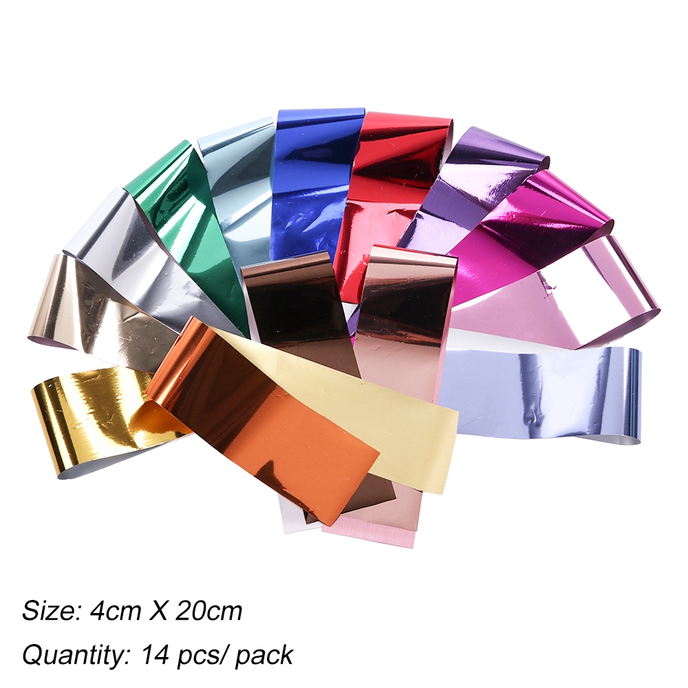 [Hàng mới về] Set 14 tấm nhãn dán tráng gương bóng bẩy dùng để trang trí móng tay nghệ thuật chuyên nghiệp