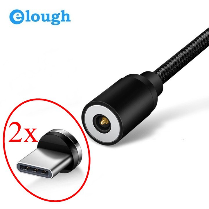 Sạc Cáp Từ Hít Nam Châm 2.4A Elough E360 Kèm 2 Đầu Cắm Type-C Hàng Chính Hãng Phân Phối