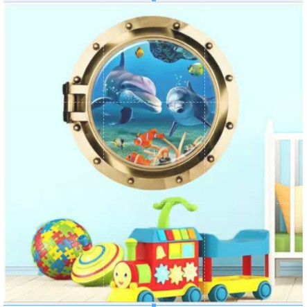 decal trang trí khuôn cửa cá hai  heo xanh