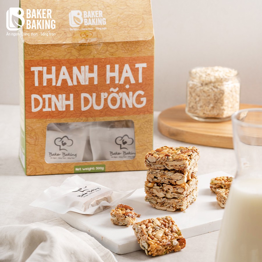 Combo 5 bánh dinh dưỡng 500g, ăn kiêng, gym,.. Baker Baking (Bánh dừa,Thanh hạt, Bánh cookies, Bánh chuối, Biscotti)