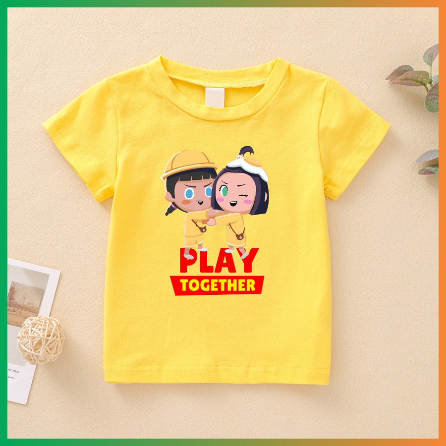 Áo thun play together màu vàng cộc tay đủ size cho bé trai bé gái