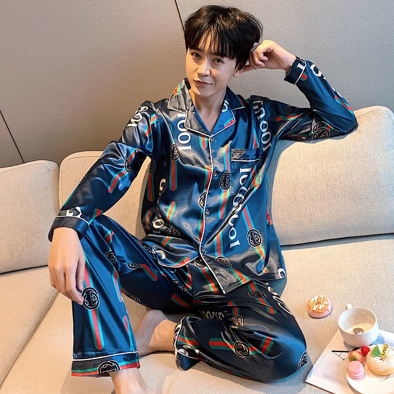 đồ ngủ pyjama nam Spring and Autumn ice silk phần dài tay mỏng cộng với chất béo và size in dễ thương hoạt hình m | BigBuy360 - bigbuy360.vn