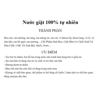 Nước giặt Minh Hồng sinh học hữu cơ cho em bé, mùi bạc hà, an toàn, 100% rau củ tự nhiên
