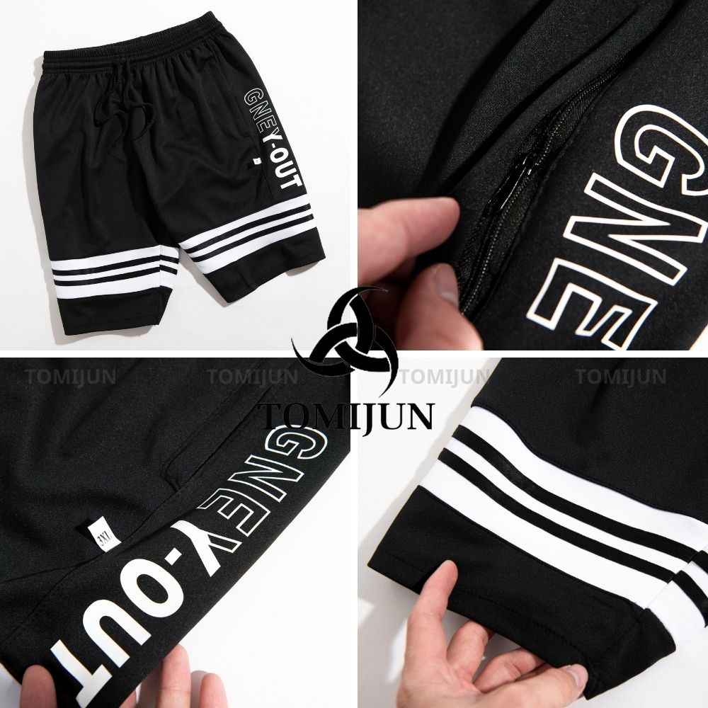 Quần đùi nam, quần short unisex TOMIJUN vải poly co giãn, form rộng, tập thể thao hay mặc nhà