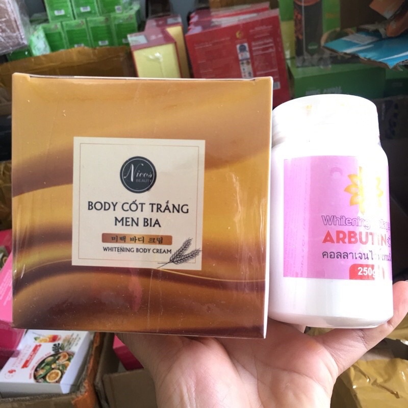 [CHÍNH HÃNG] Combo Kem Body Cốt Trắng Men Bia Nicos Và Kích Trắng Abutin 3c3 250g