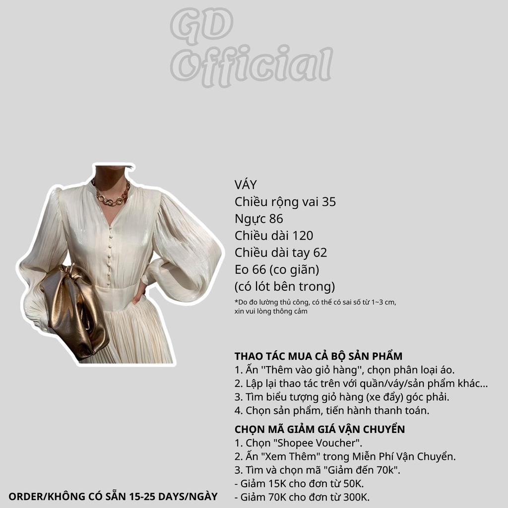 D45|Đầm lụa satin cổ V nữ thanh lịch, sang trọng nếp gấp dài tay buộc eo suông rộng màu xanh, trắng, đen GD Official