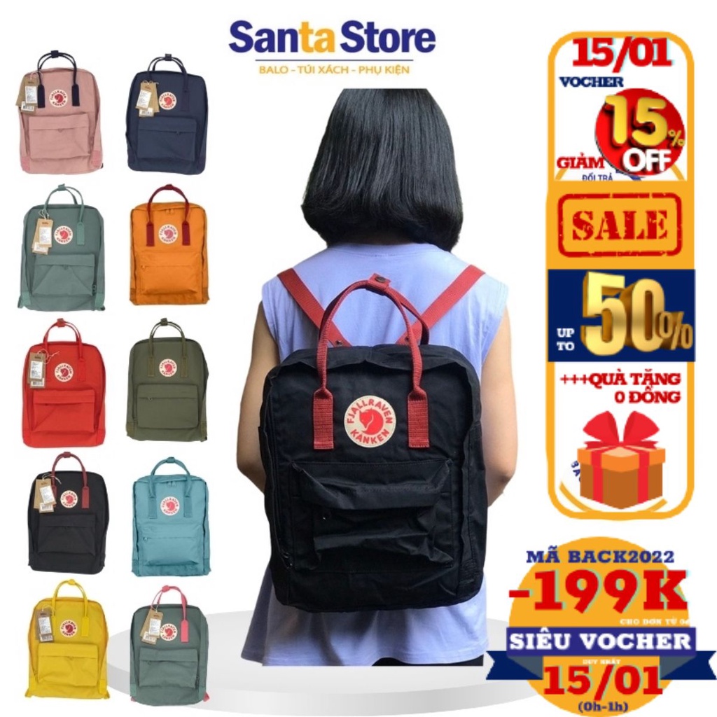 Balo Kanken thời trang nam nữ Ulzzang Hàn Quốc SANTA STORE đi học giá rẻ màu xinh đựng vừa Laptop vải chống nước cao cấp