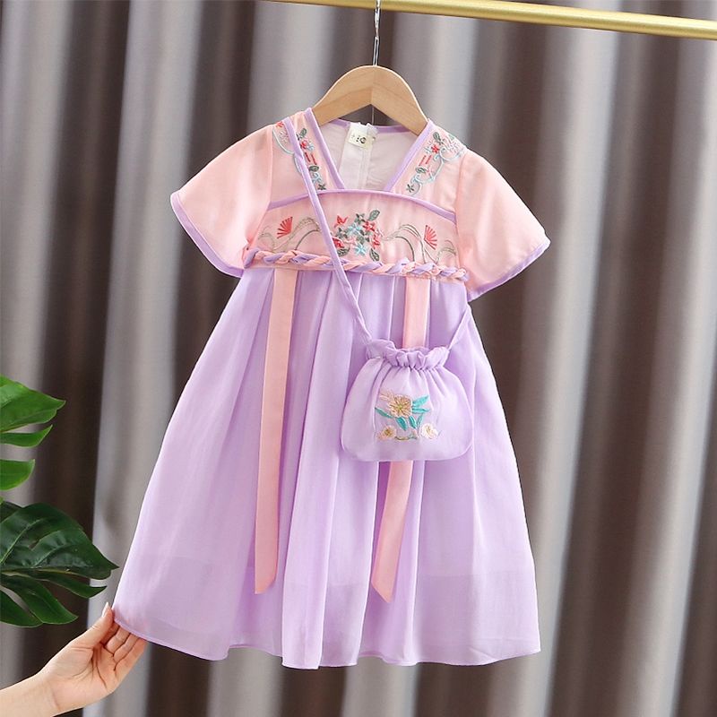 Đầm Hán Phục Ngắn Tay Thời Trang Mùa Hè Xinh Xắn Dành Cho Bé Gái