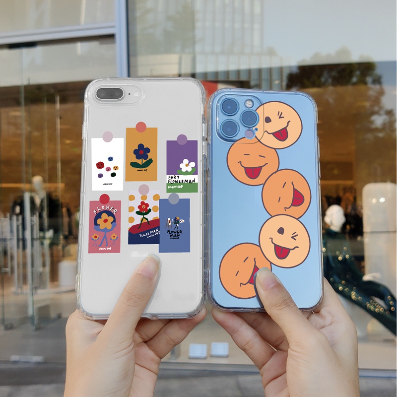 Ốp điện thoại TPU trong suốt họa tiết hoa & mặt cười chống sốc cho IPHONE 11 PRO 12 13 PRO MAX 6 6S XS MAX XR XS 8 7 PLUS