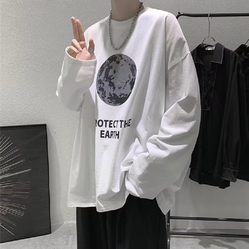 Áo Thun Nam Tay Dài Dáng Rộng In Chữ Phong Cách Hàn Quốc Thời Trang Thoải Mái Size M-5XL