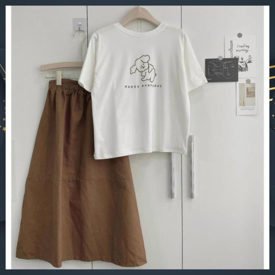 [free ship] Set Bộ Áo Thun Mix  Chân Váy Nâu Cạp Chun Hàng QC Loại 1 | BigBuy360 - bigbuy360.vn