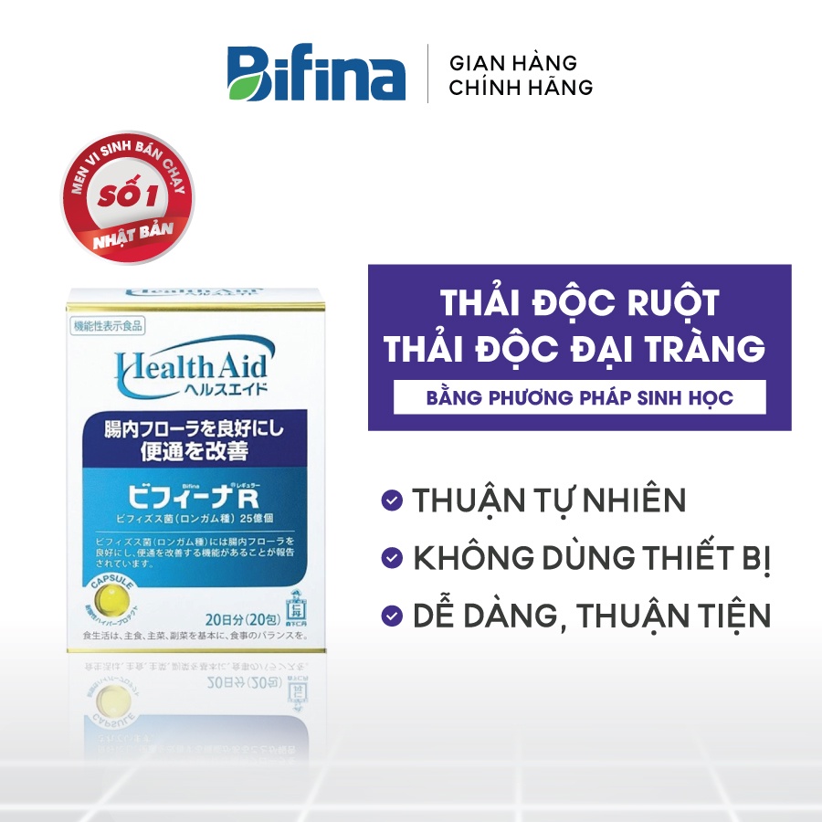 Men vi sinh Bifina Nhật Bản - Hỗ trợ thải độc đại tràng,detox ruột, Loại R 20 gói