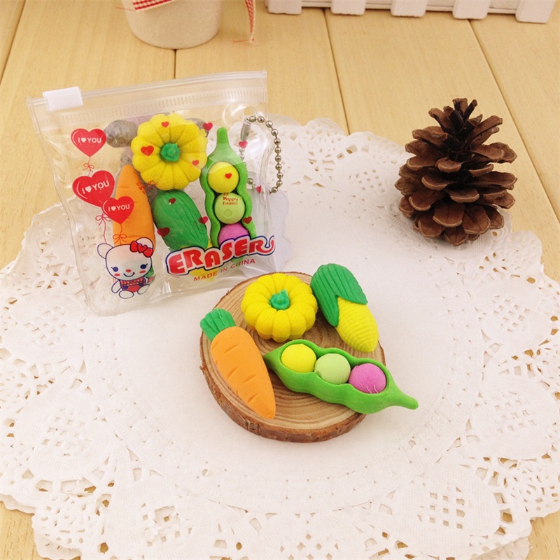 Túi 4 Tẩy Bút Chì, Gôm Tẩy Hình Đồ Ăn, Hoa Quả Dễ Thương Cho Bé