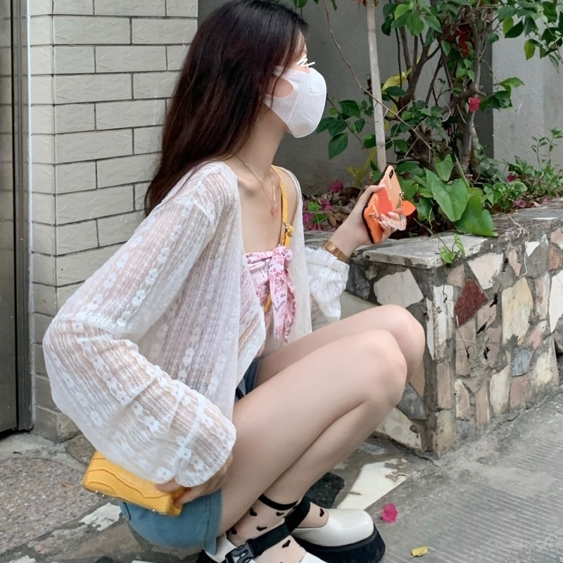 Áo Khoác cardigan Chống Nắng Phối Ren Hoa Thời Trang Mùa Hè Cho Nữ