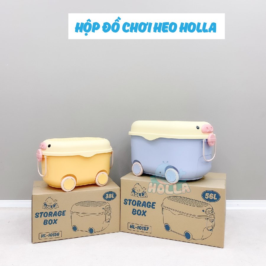 Thùng đựng đồ chơi Heo Holla 3in1 có bánh xe và tay kéo - Mặt xếp Lego cực tiện lợi | Hộp đụng đồ chơi cho bé