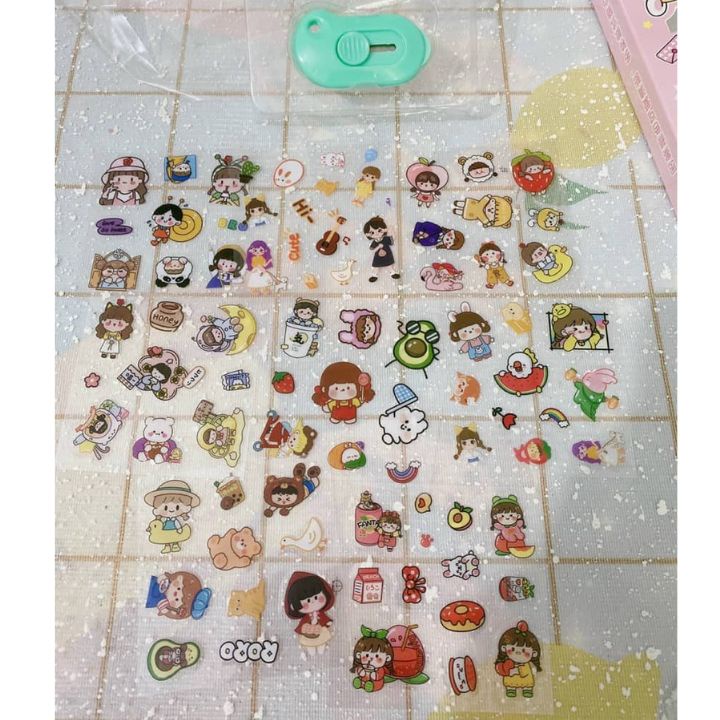 Hộp Combo 8 Miếng Dán Kèm Dao Dọc Giấy Trang Trí Sticker Trang Trí Sticker Dán Giấy Đồ Dùng  Phong Cách Hàn Quốc
