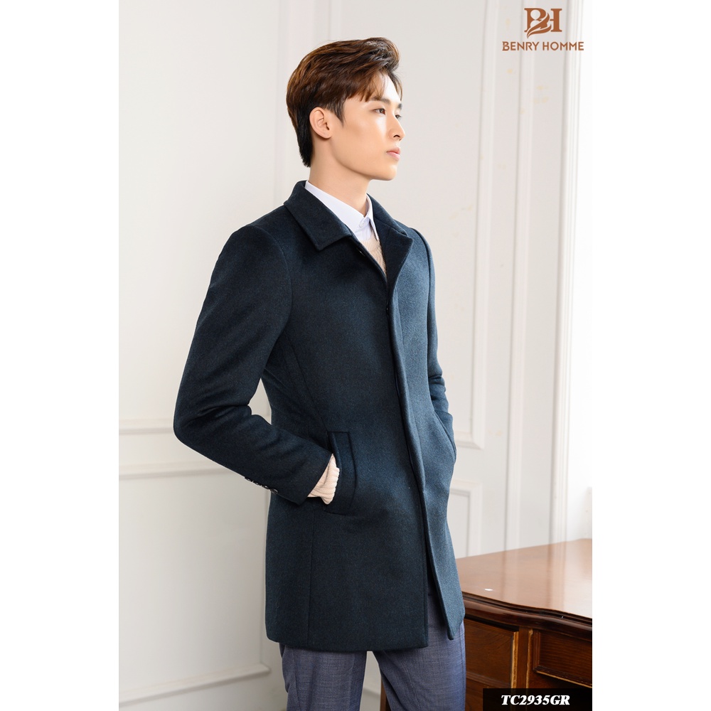 Áo khoác dạ Nam Benry Homme, Màu xanh than, Chất liệu dạ lông cừu cao cấp, Sản phẩm chính hãng Hàn Quốc