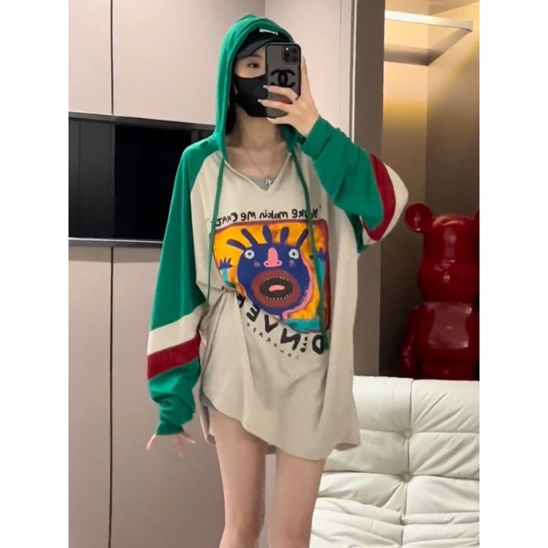 Jiashucheng Áo Hoodie Tay Dài Dáng Rộng In Họa Tiết Hoạt Hình Phong Cách Hàn Quốc Thời Trang Mùa Hè Cho Nữ