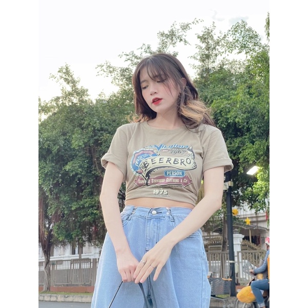 Áo croptop BEERBRO cotton form rộng (ảnh thật / có sẵn)