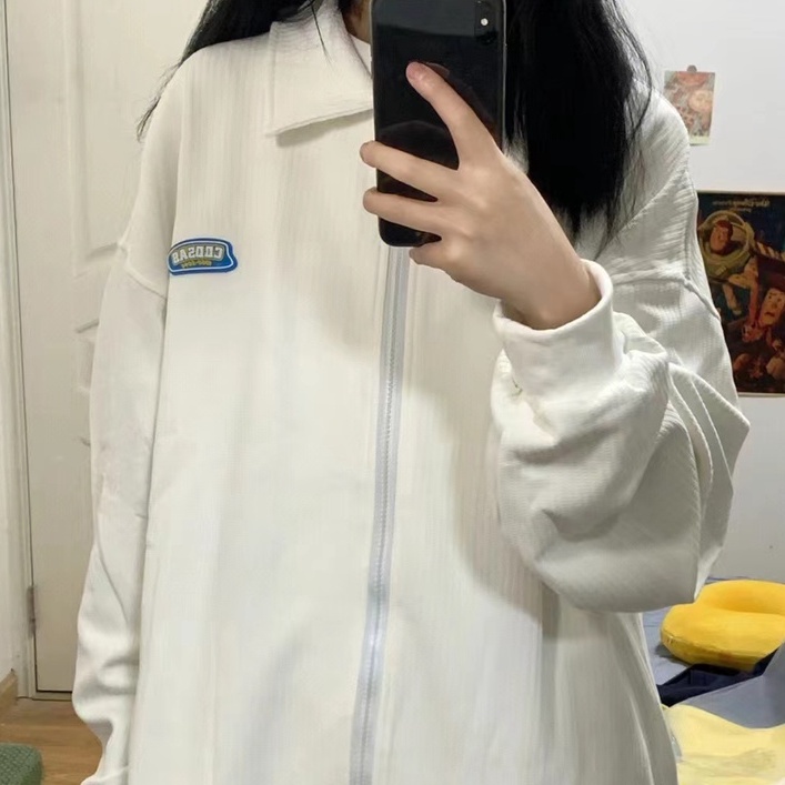 ZHELIHANGFEI Áo Khoác Bóng Chày Tay Dài Cổ POLO Phong Cách Preppy Nhật Bản Dễ Phối Đồ