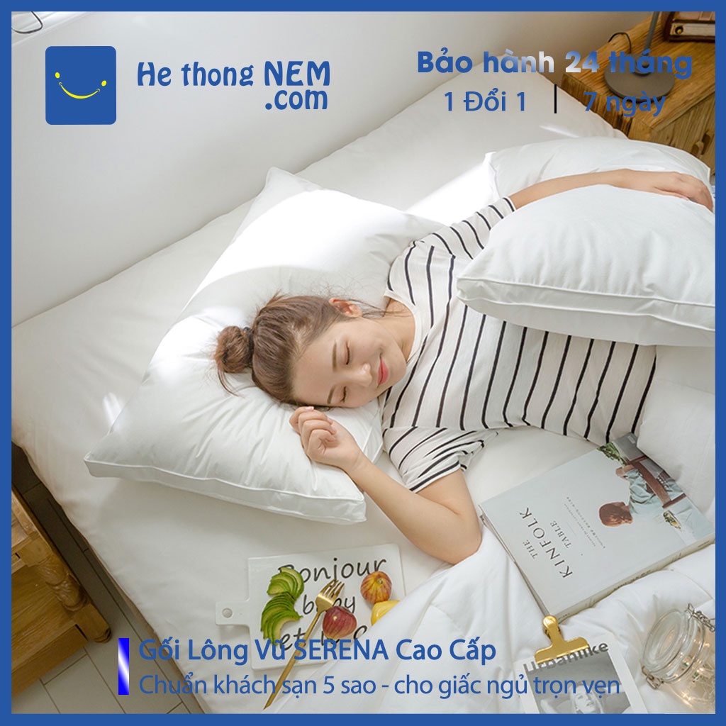 Gối Lông Vũ Nhân Tạo Serena Cao Cấp Ruột Gối Lông Vũ Mềm Kê Cổ Gối Đầu Nằm Ngủ Ngon Chuẩn Khách Sạn Năm Sao